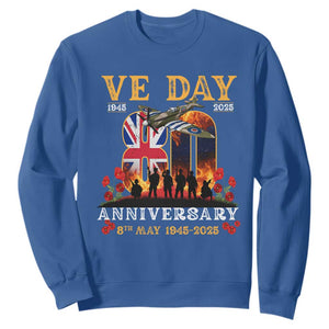 VE Day 80th Anniversary Sweatshirt 2025 Celebration Union Flag WWII Remembrance TS02 Royal Blue Print Your Wear