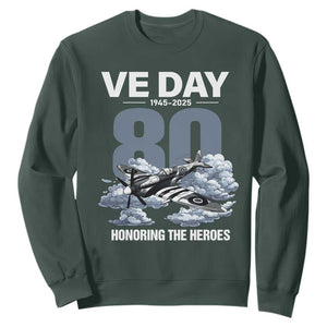 VE Day 80th Anniversary Sweatshirt 2025 Celebration WWII Remembrance Retro TS02 Dark Forest Green Print Your Wear