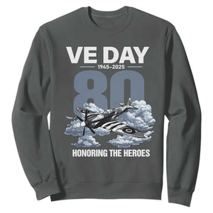 VE Day 80th Anniversary Sweatshirt 2025 Celebration WWII Remembrance Retro TS02 Dark Heather Print Your Wear