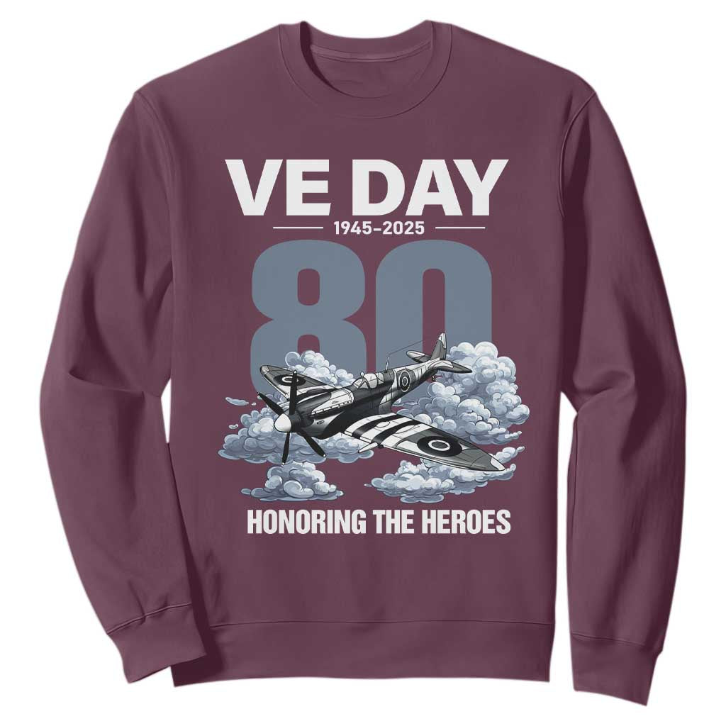 VE Day 80th Anniversary Sweatshirt 2025 Celebration WWII Remembrance Retro TS02 Maroon Print Your Wear