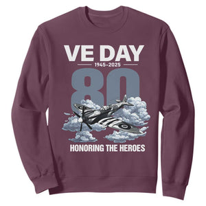 VE Day 80th Anniversary Sweatshirt 2025 Celebration WWII Remembrance Retro TS02 Maroon Print Your Wear