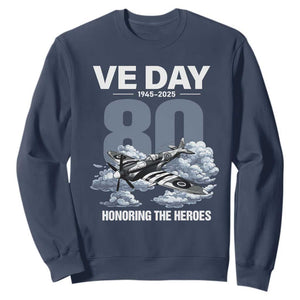 VE Day 80th Anniversary Sweatshirt 2025 Celebration WWII Remembrance Retro TS02 Navy Print Your Wear