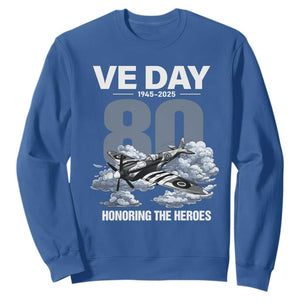 VE Day 80th Anniversary Sweatshirt 2025 Celebration WWII Remembrance Retro TS02 Royal Blue Print Your Wear