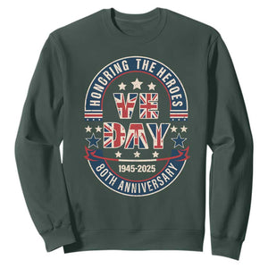 VE Day 80th Anniversary Sweatshirt 2025 Patriotic WWII Remembrance Vintage TS02 Dark Forest Green Print Your Wear