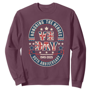 VE Day 80th Anniversary Sweatshirt 2025 Patriotic WWII Remembrance Vintage TS02 Maroon Print Your Wear