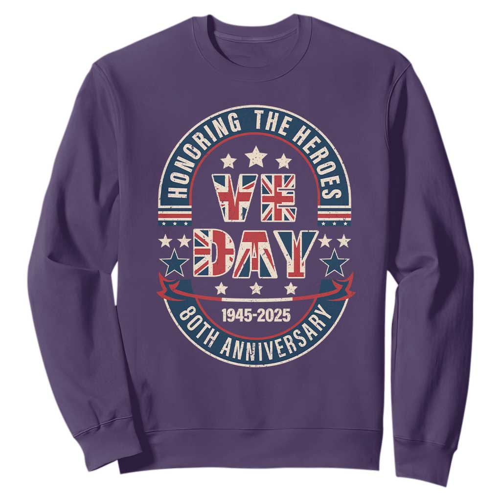 VE Day 80th Anniversary Sweatshirt 2025 Patriotic WWII Remembrance Vintage TS02 Purple Print Your Wear