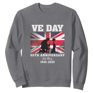 VE Day 80th Anniversary Sweatshirt Victory in Europe Union Flag WWII Remembrance TS02 Charcoal Print Your Wear