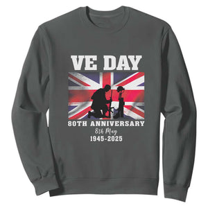 VE Day 80th Anniversary Sweatshirt Victory in Europe Union Flag WWII Remembrance TS02 Dark Heather Print Your Wear