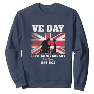VE Day 80th Anniversary Sweatshirt Victory in Europe Union Flag WWII Remembrance TS02 Navy Print Your Wear