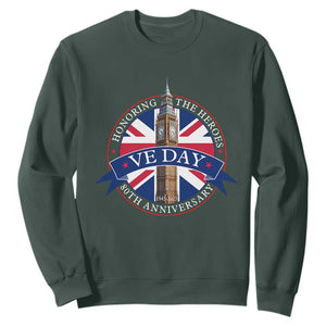 VE Day 80th Anniversary Sweatshirt WWII Remembrance 2025 Celebrations London TS02 Dark Forest Green Print Your Wear