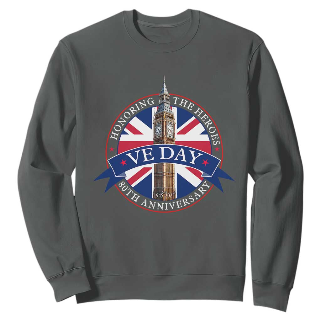 VE Day 80th Anniversary Sweatshirt WWII Remembrance 2025 Celebrations London TS02 Dark Heather Print Your Wear