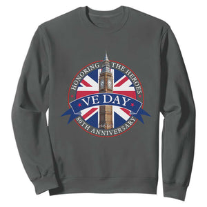 VE Day 80th Anniversary Sweatshirt WWII Remembrance 2025 Celebrations London TS02 Dark Heather Print Your Wear