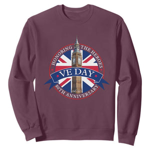 VE Day 80th Anniversary Sweatshirt WWII Remembrance 2025 Celebrations London TS02 Maroon Print Your Wear