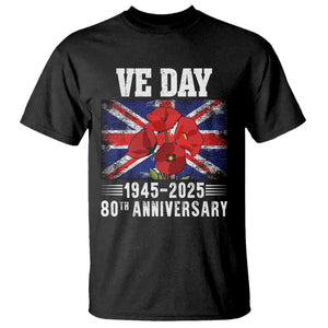 VE Day 80th Anniversary T Shirt 2025 Celebration Union Flag Poppies WWII Remembrance TS02 Black Print Your Wear