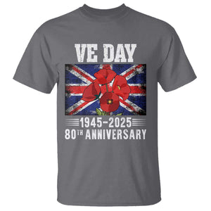 VE Day 80th Anniversary T Shirt 2025 Celebration Union Flag Poppies WWII Remembrance TS02 Charcoal Print Your Wear