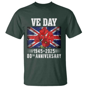 VE Day 80th Anniversary T Shirt 2025 Celebration Union Flag Poppies WWII Remembrance TS02 Dark Forest Green Print Your Wear