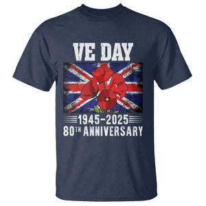 VE Day 80th Anniversary T Shirt 2025 Celebration Union Flag Poppies WWII Remembrance TS02 Navy Print Your Wear