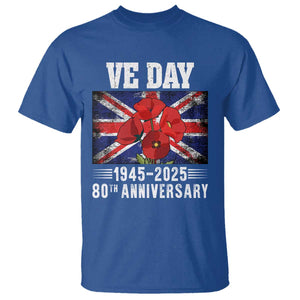 VE Day 80th Anniversary T Shirt 2025 Celebration Union Flag Poppies WWII Remembrance TS02 Royal Blue Print Your Wear