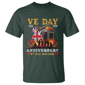 VE Day 80th Anniversary T Shirt 2025 Celebration Union Flag WWII Remembrance TS02 Dark Forest Green Print Your Wear