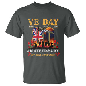 VE Day 80th Anniversary T Shirt 2025 Celebration Union Flag WWII Remembrance TS02 Dark Heather Print Your Wear