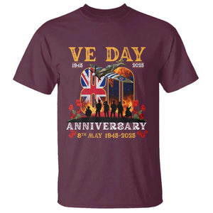 VE Day 80th Anniversary T Shirt 2025 Celebration Union Flag WWII Remembrance TS02 Maroon Print Your Wear