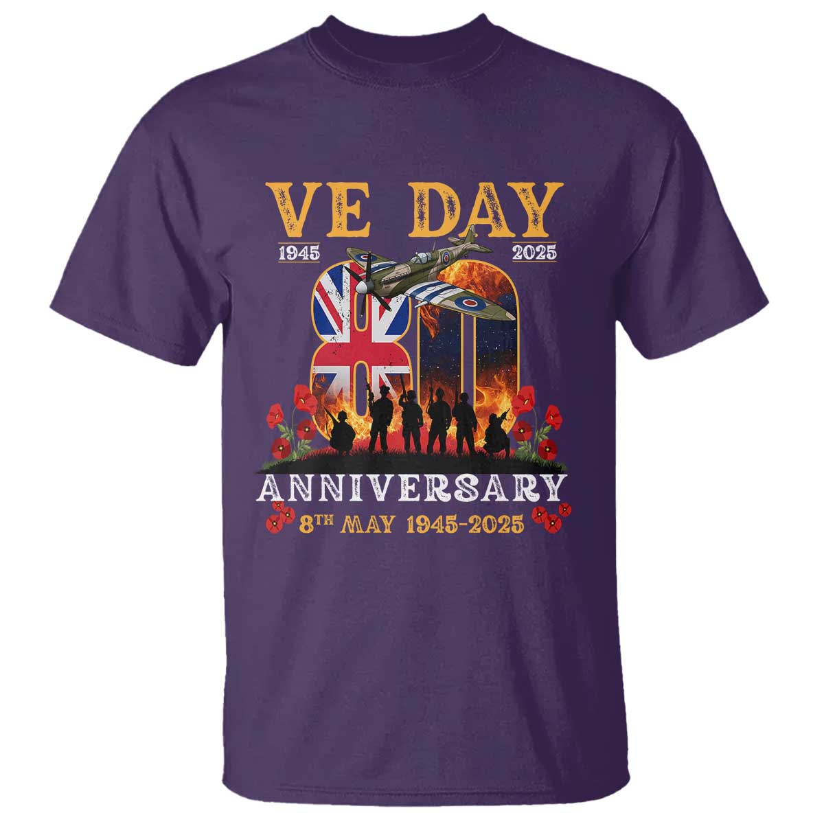 VE Day 80th Anniversary T Shirt 2025 Celebration Union Flag WWII Remembrance TS02 Purple Print Your Wear
