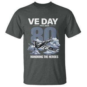 VE Day 80th Anniversary T Shirt 2025 Celebration WWII Remembrance Retro TS02 Dark Heather Print Your Wear