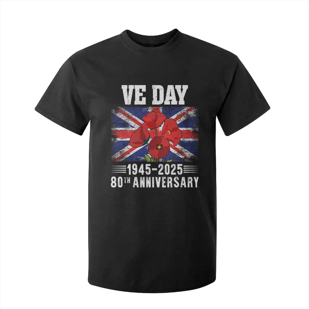 VE Day 80th Anniversary T Shirt For Kid 2025 Celebration Union Flag Poppies WWII Remembrance TS02 Black Print Your Wear