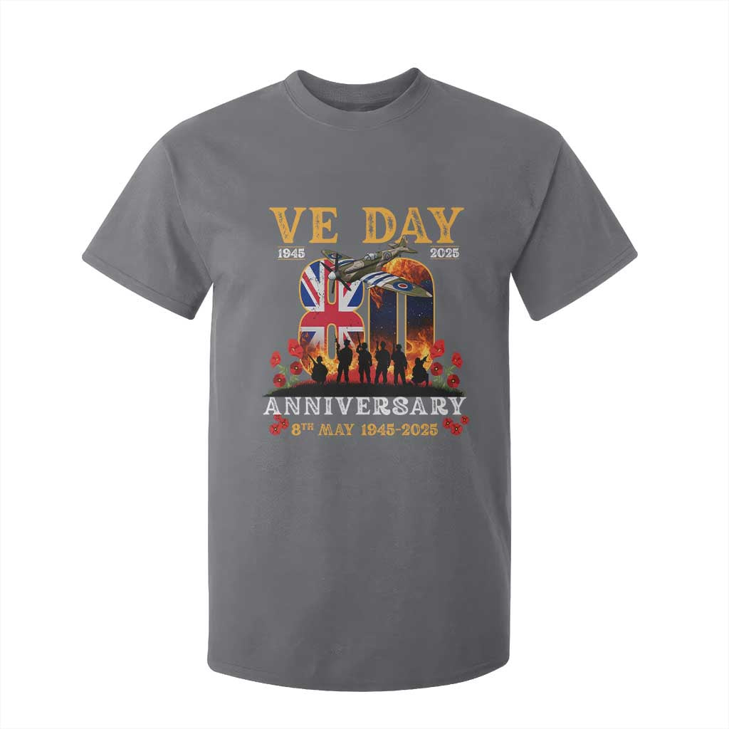 VE Day 80th Anniversary T Shirt For Kid 2025 Celebration Union Flag WWII Remembrance TS02 Charcoal Print Your Wear