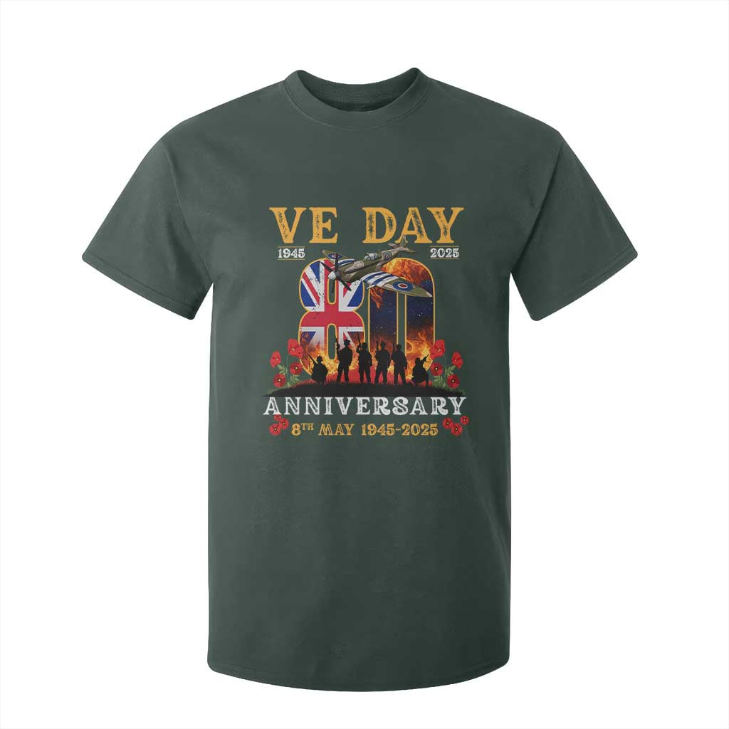 VE Day 80th Anniversary T Shirt For Kid 2025 Celebration Union Flag WWII Remembrance TS02 Dark Forest Green Print Your Wear
