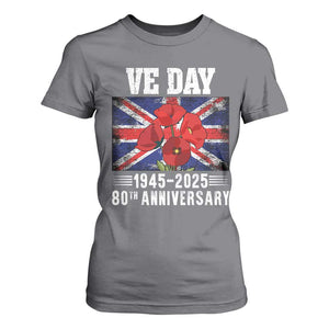 VE Day 80th Anniversary T Shirt For Women 2025 Celebration Union Flag Poppies WWII Remembrance TS02 Charcoal Print Your Wear