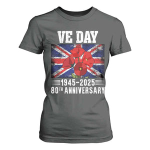 VE Day 80th Anniversary T Shirt For Women 2025 Celebration Union Flag Poppies WWII Remembrance TS02 Dark Heather Print Your Wear