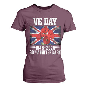 VE Day 80th Anniversary T Shirt For Women 2025 Celebration Union Flag Poppies WWII Remembrance TS02 Maroon Print Your Wear