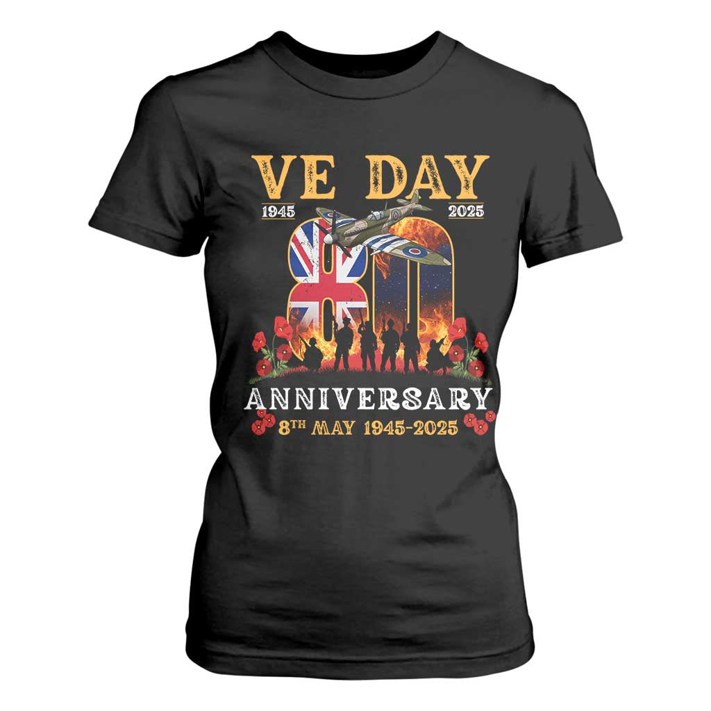 VE Day 80th Anniversary T Shirt For Women 2025 Celebration Union Flag WWII Remembrance TS02 Black Print Your Wear