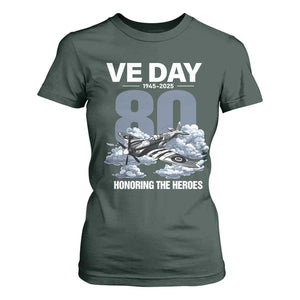 VE Day 80th Anniversary T Shirt For Women 2025 Celebration WWII Remembrance Retro TS02 Dark Forest Green Print Your Wear