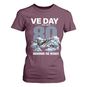 VE Day 80th Anniversary T Shirt For Women 2025 Celebration WWII Remembrance Retro TS02 Maroon Print Your Wear