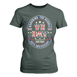 VE Day 80th Anniversary T Shirt For Women 2025 Patriotic WWII Remembrance Vintage TS02 Dark Forest Green Print Your Wear