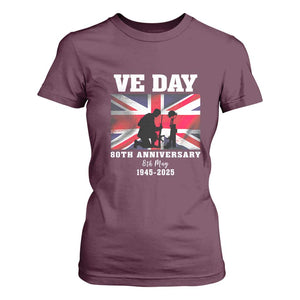 VE Day 80th Anniversary T Shirt For Women Victory in Europe Union Flag WWII Remembrance TS02 Maroon Print Your Wear
