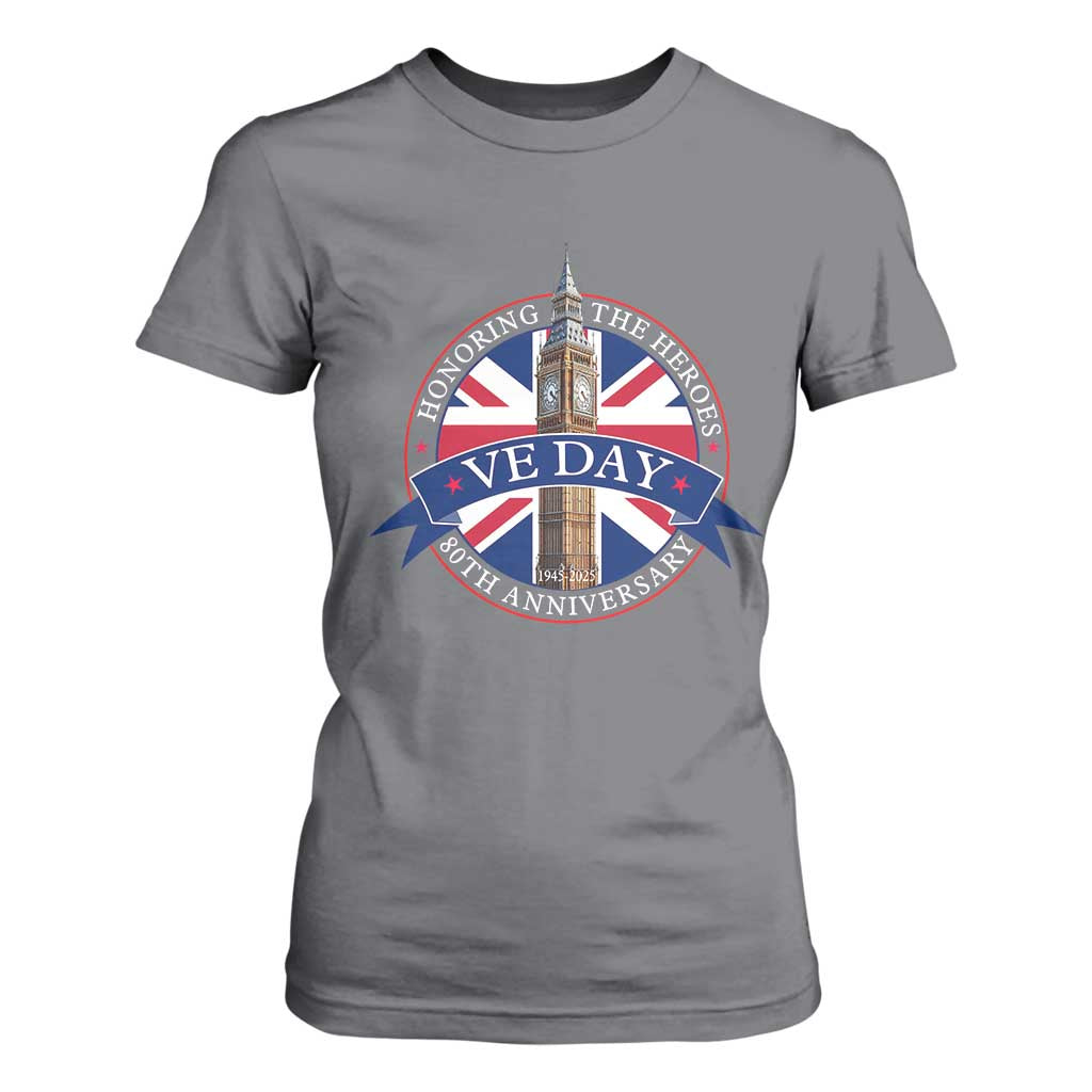 VE Day 80th Anniversary T Shirt For Women WWII Remembrance 2025 Celebrations London TS02 Charcoal Print Your Wear