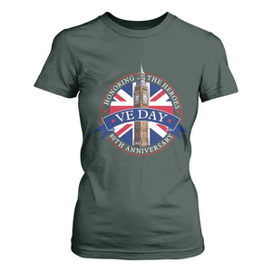 VE Day 80th Anniversary T Shirt For Women WWII Remembrance 2025 Celebrations London TS02 Dark Forest Green Print Your Wear