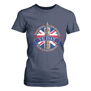 VE Day 80th Anniversary T Shirt For Women WWII Remembrance 2025 Celebrations London TS02 Navy Print Your Wear