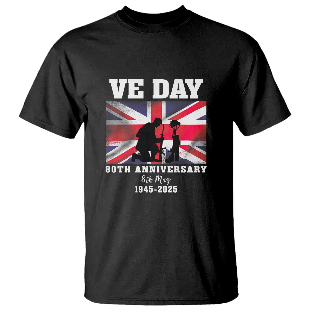 VE Day 80th Anniversary T Shirt Victory in Europe Union Flag WWII Remembrance TS02 Black Print Your Wear