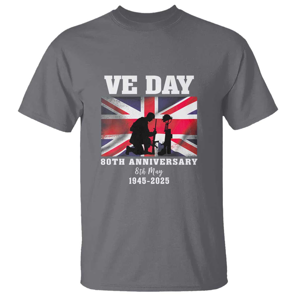 VE Day 80th Anniversary T Shirt Victory in Europe Union Flag WWII Remembrance TS02 Charcoal Print Your Wear