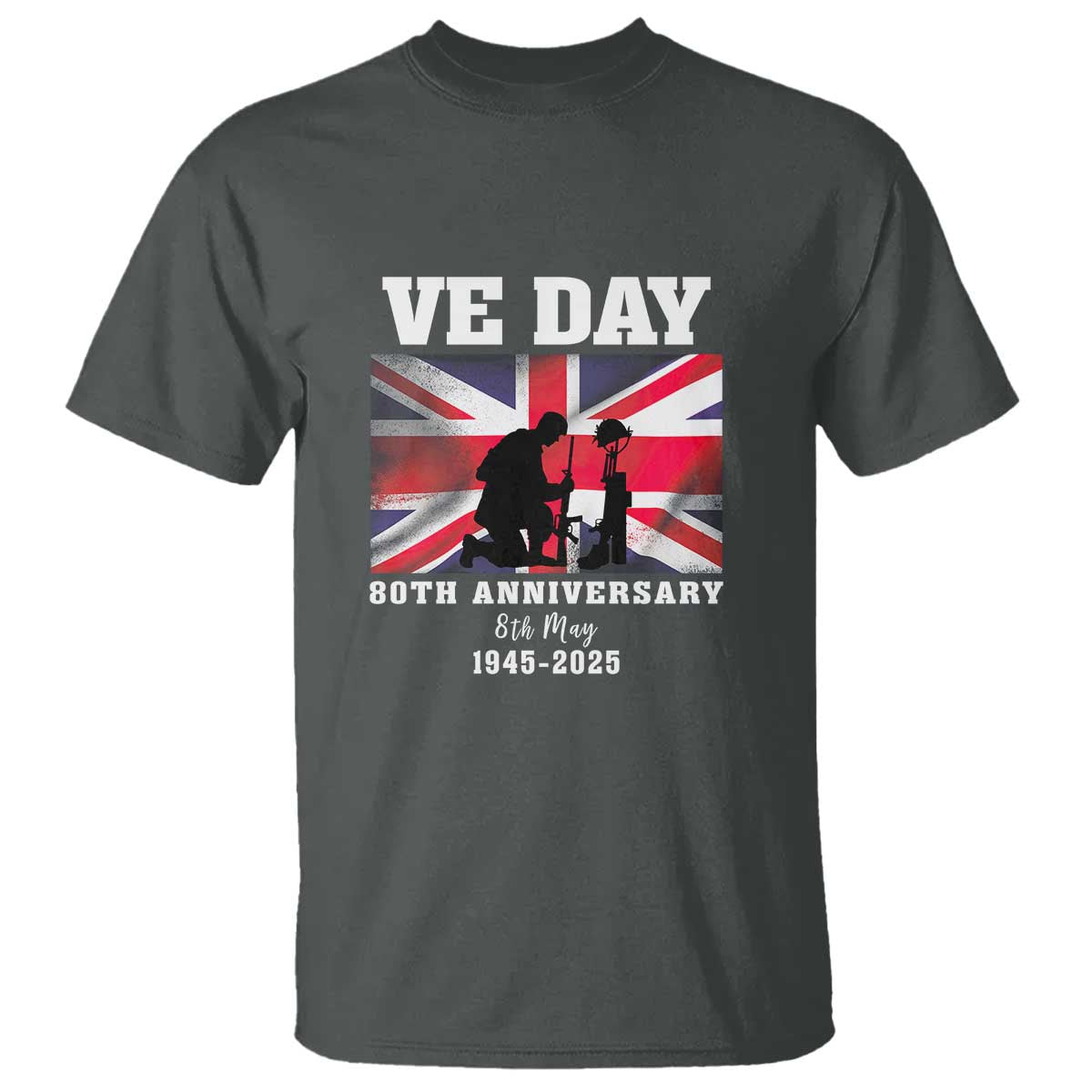 VE Day 80th Anniversary T Shirt Victory in Europe Union Flag WWII Remembrance TS02 Dark Heather Print Your Wear