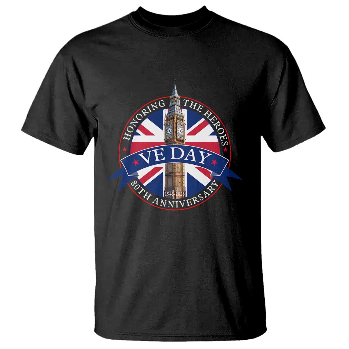 VE Day 80th Anniversary T Shirt WWII Remembrance 2025 Celebrations London TS02 Black Print Your Wear