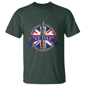 VE Day 80th Anniversary T Shirt WWII Remembrance 2025 Celebrations London TS02 Dark Forest Green Print Your Wear