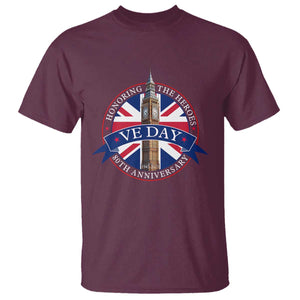 VE Day 80th Anniversary T Shirt WWII Remembrance 2025 Celebrations London TS02 Maroon Print Your Wear