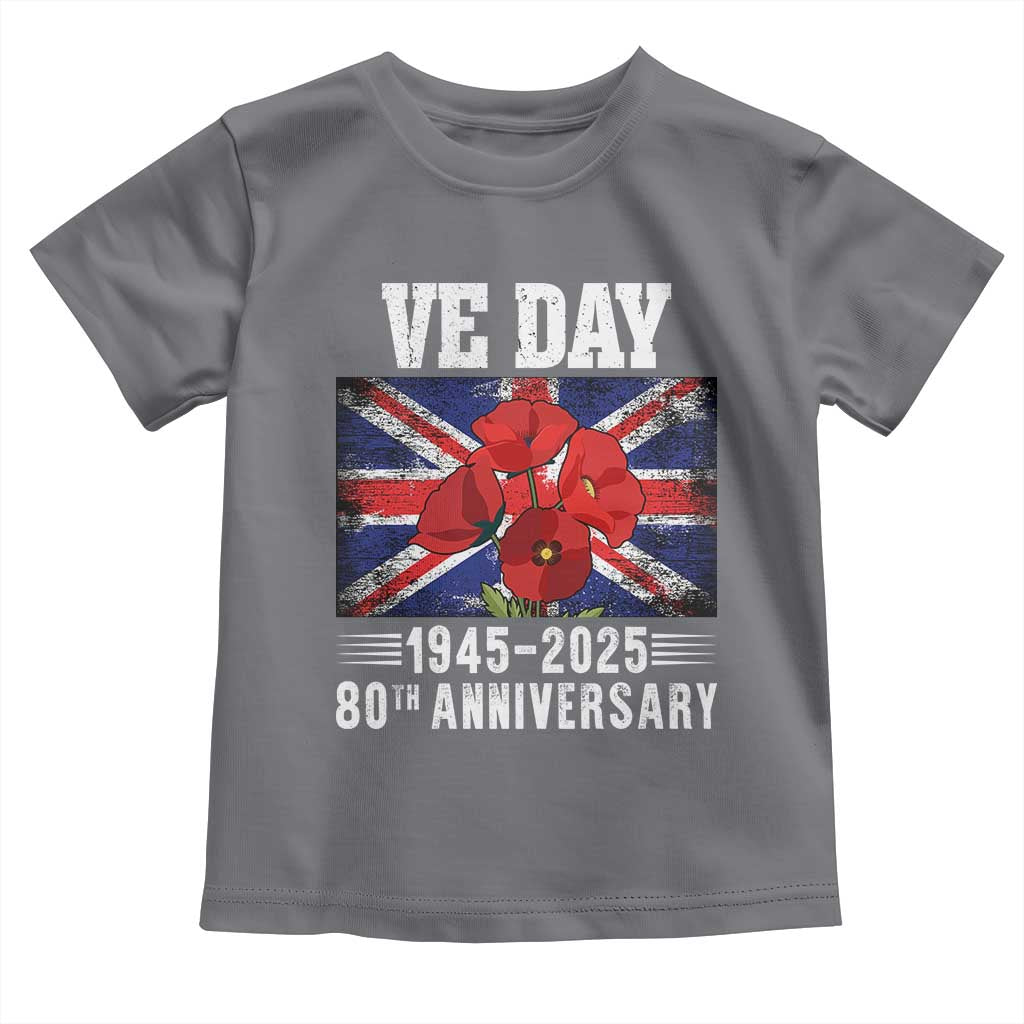 VE Day 80th Anniversary Toddler T Shirt 2025 Celebration Union Flag Poppies WWII Remembrance TS02 Charcoal Print Your Wear