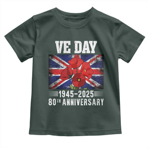 VE Day 80th Anniversary Toddler T Shirt 2025 Celebration Union Flag Poppies WWII Remembrance TS02 Dark Forest Green Print Your Wear