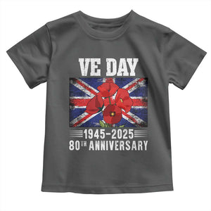 VE Day 80th Anniversary Toddler T Shirt 2025 Celebration Union Flag Poppies WWII Remembrance TS02 Dark Heather Print Your Wear